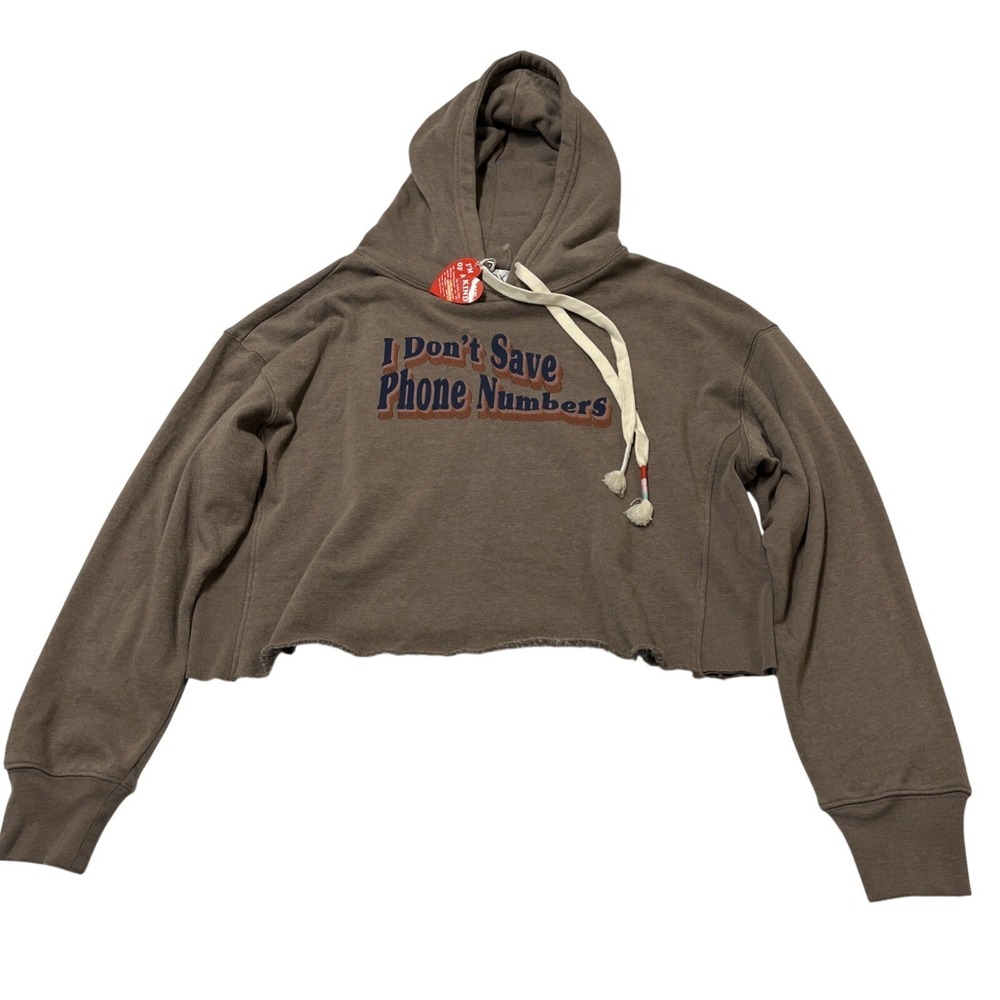 Wildfox Hoodie Brown‎ Cropped Cut Off Graphic Sweatshirt Size XL Y2K 90s Casual